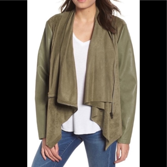 Blank NYC Vegan Leather and Ponte Drape Dark Green Jacket - Picture 3 of 8